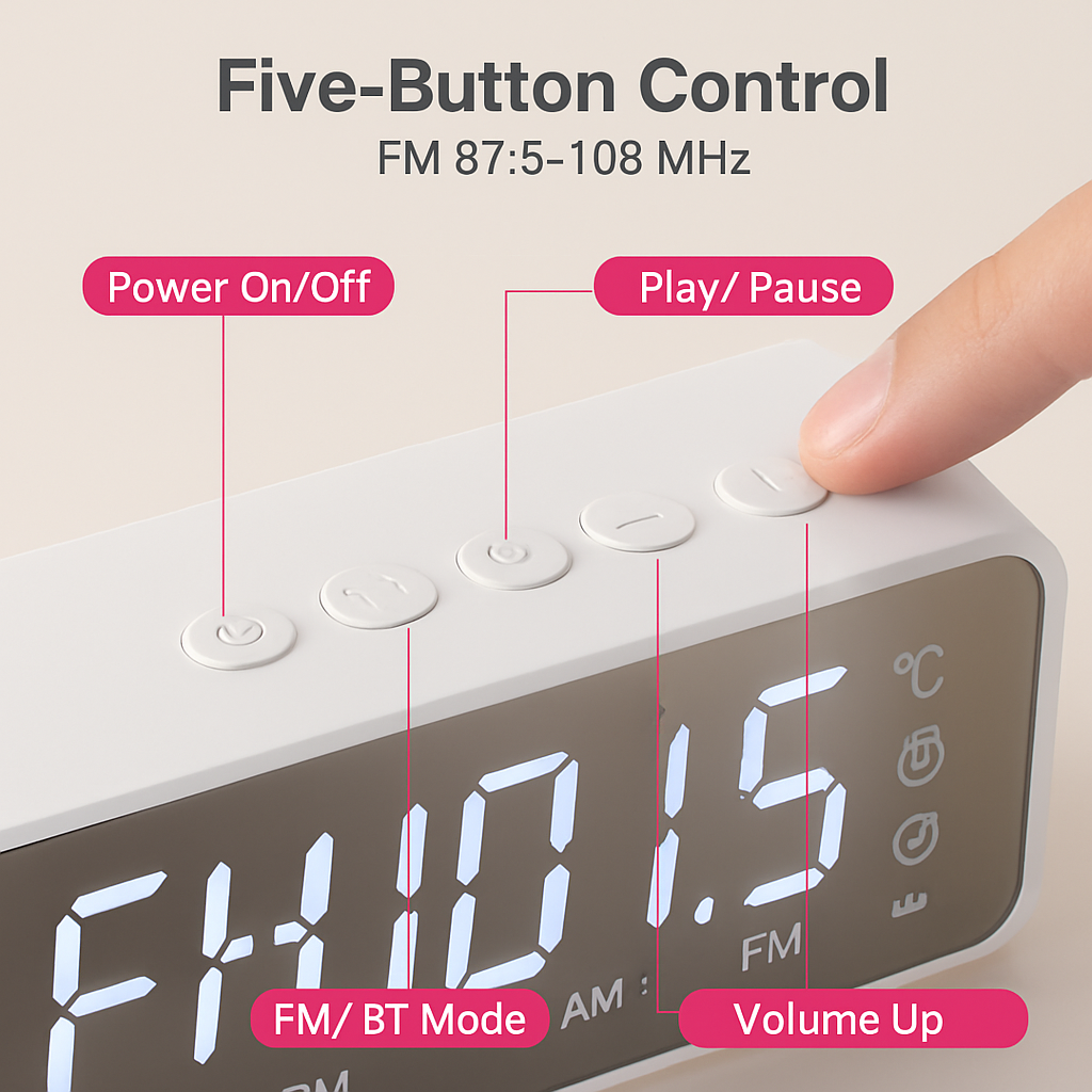 Mirror Digital Alarm Clock with Wireless Speaker FM Radio