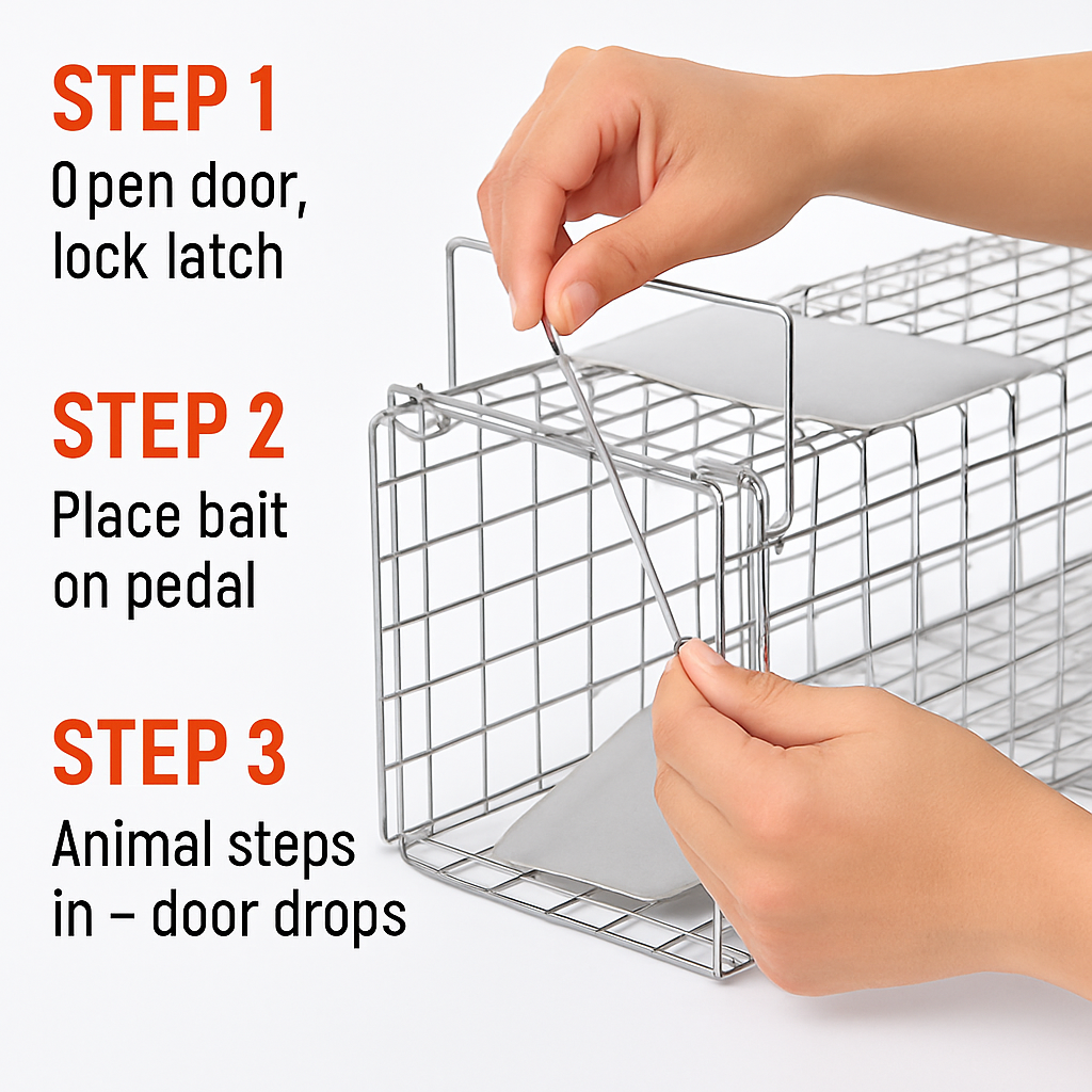 31x12x11” Folding Live Animal Trap Cage With Waterproof Cover And Gloves Humane Easy To Catch And Release Trap For Stray Cats Raccoons Squirrel Skunk