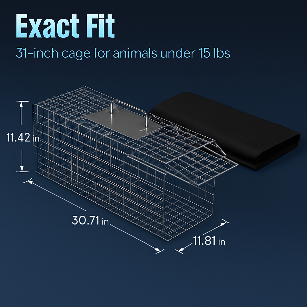 31x12x11” Folding Live Animal Trap Cage With Waterproof Cover And Gloves Humane Easy To Catch And Release Trap For Stray Cats Raccoons Squirrel Skunk