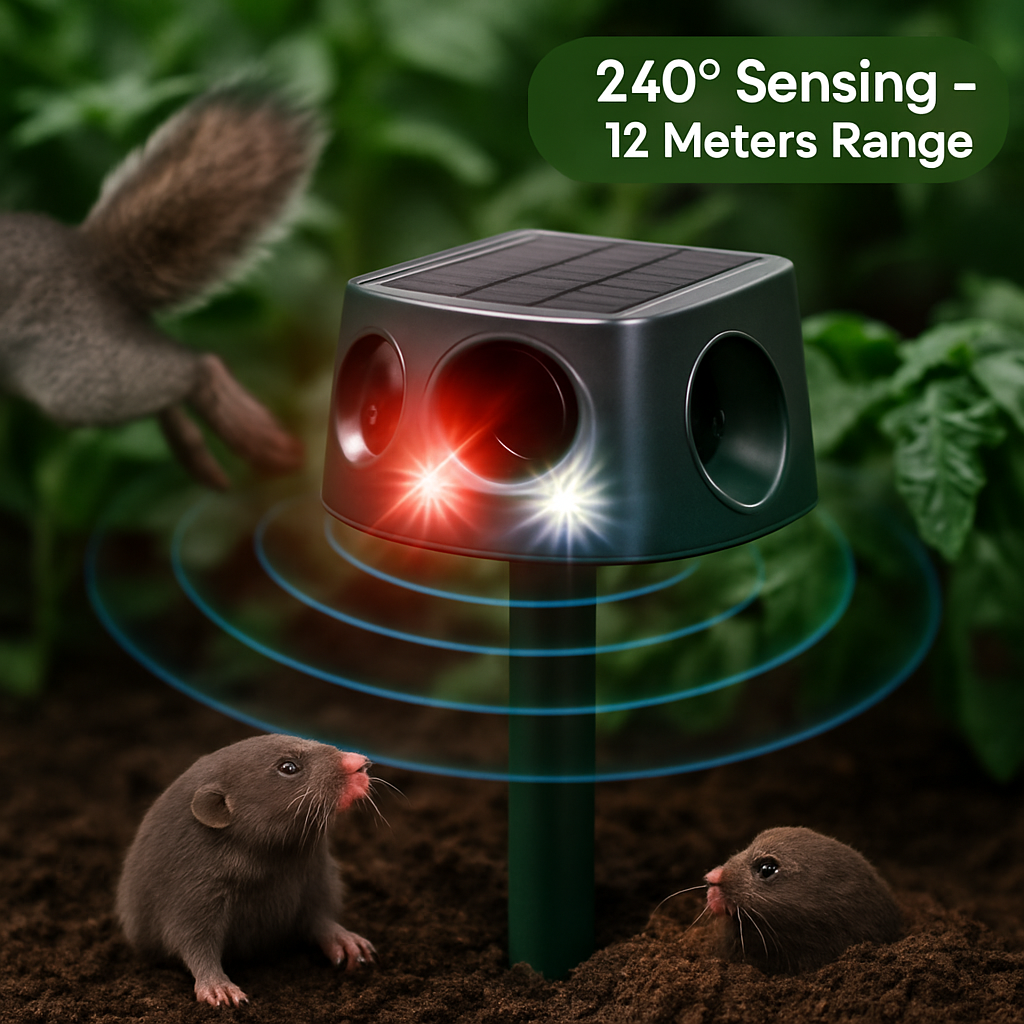 Ultrasonic Solar Animal Repeller for Garden - 3 Modes