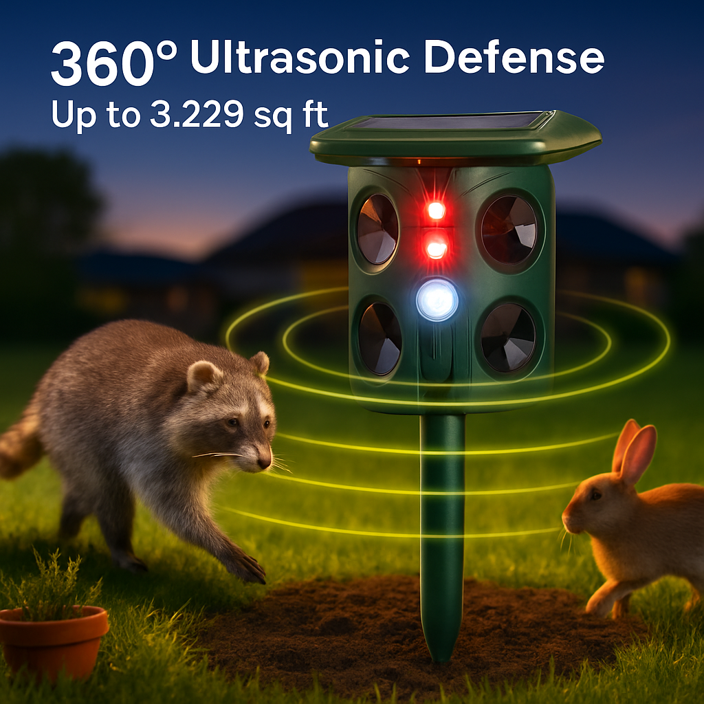 Solar Ultrasonic Animal Repeller with PIR Motion Sensor