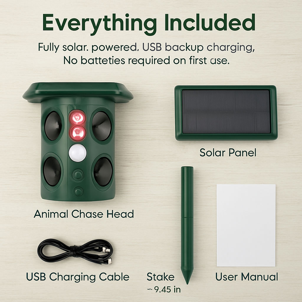 Solar Ultrasonic Animal Repeller with PIR Motion Sensor