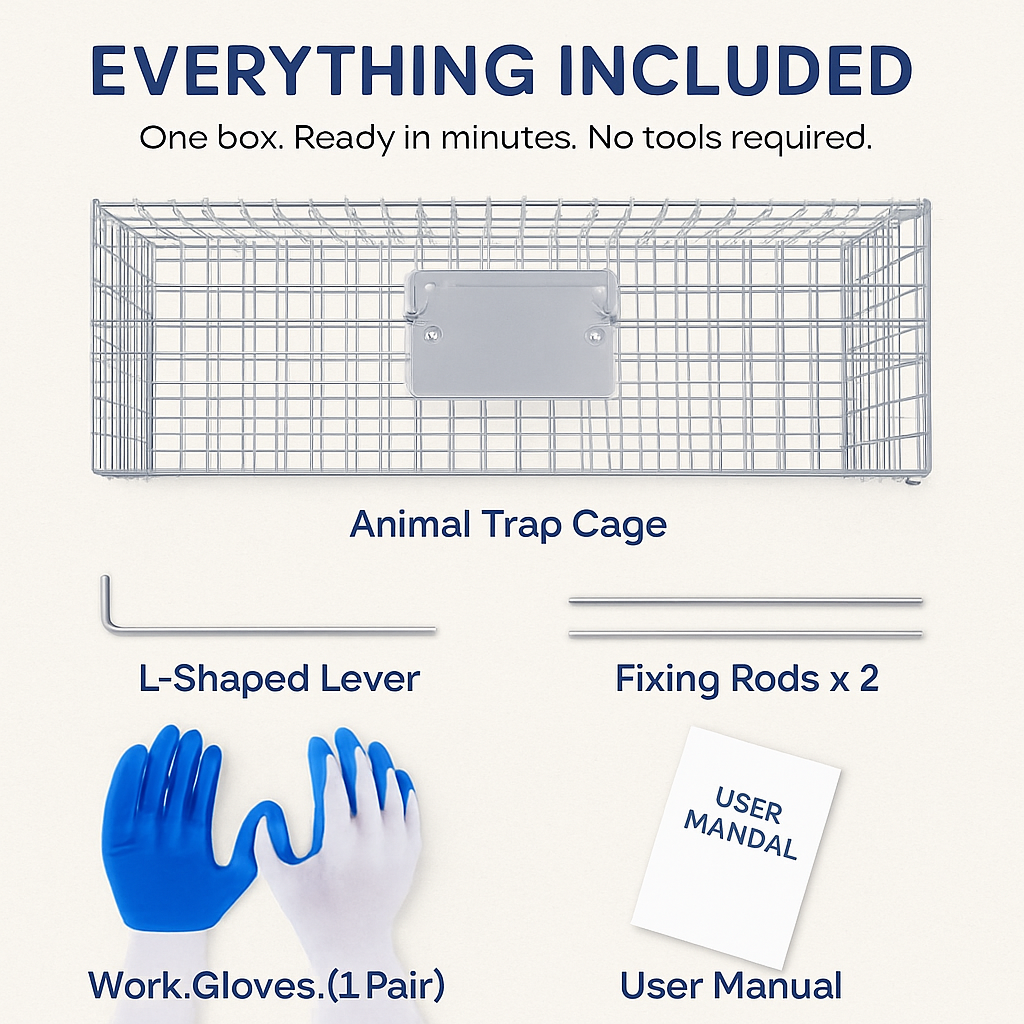 Humane Live Animal Trap Cage - Foldable, Heavy Duty