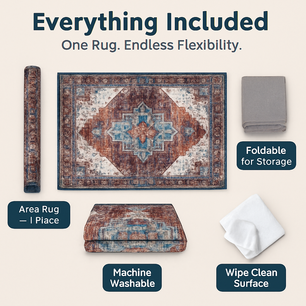 Vintage Area Rug - Soft, Waterproof Non-Slip for Home