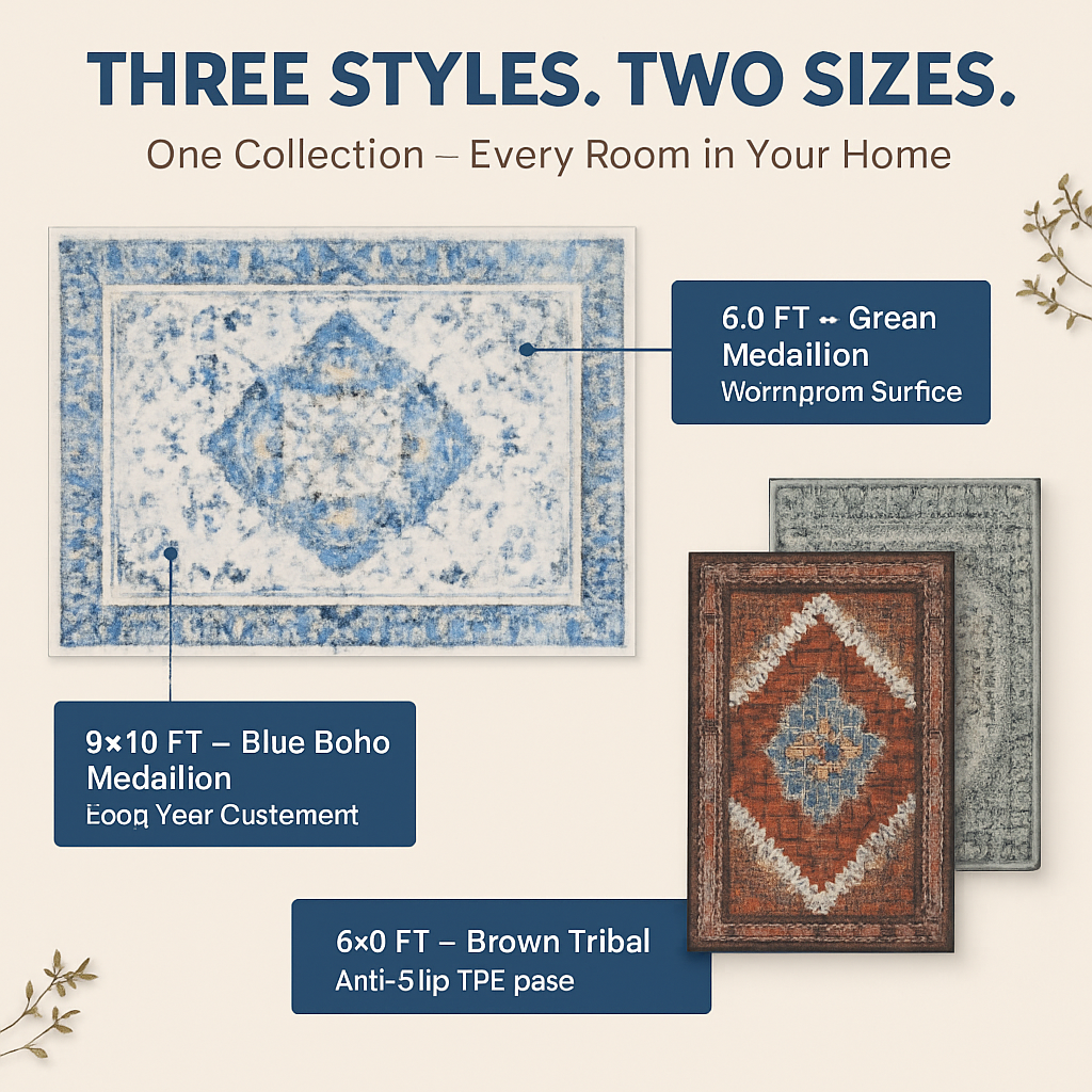 Vintage Area Rug - Soft, Waterproof Non-Slip for Home