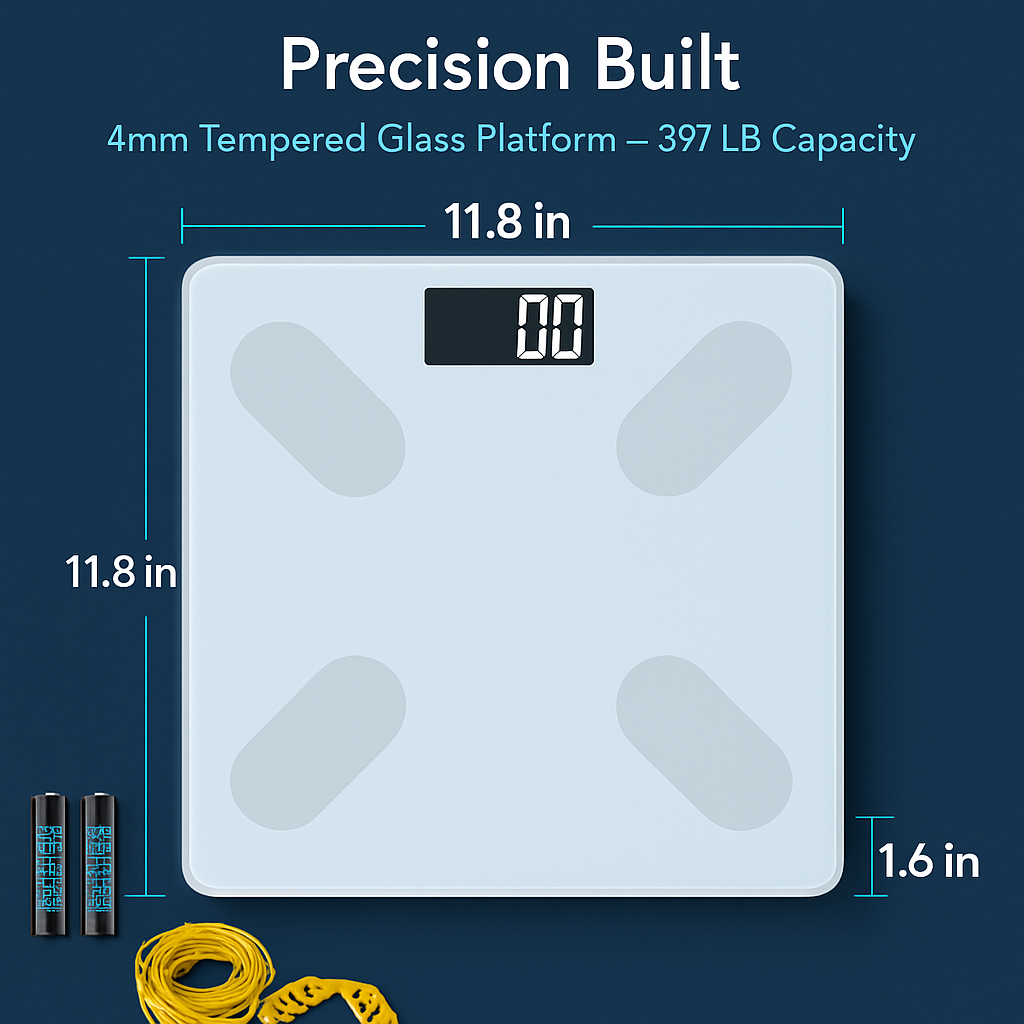 Smart Digital Scale For Body Weight High Accuracy BMI Weight Scale Full Body Composition Analysis Sync with APP 4mm Tempered Glass 397LBS Capacity LCD
