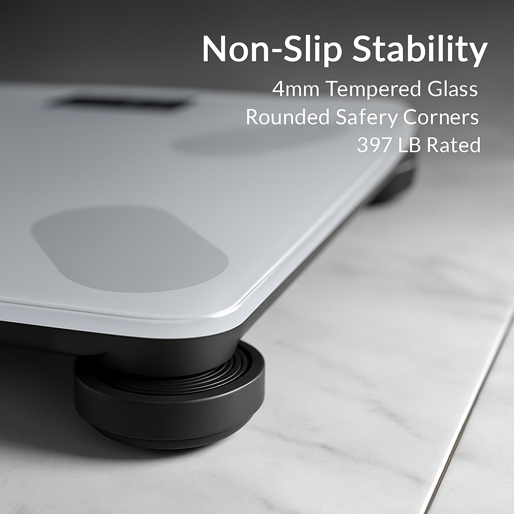 Smart Digital Scale For Body Weight High Accuracy BMI Weight Scale Full Body Composition Analysis Sync with APP 4mm Tempered Glass 397LBS Capacity LCD