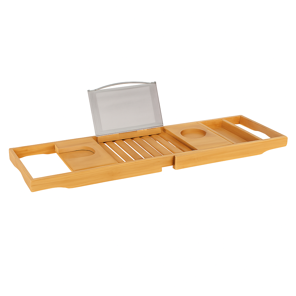 Bathtub Caddy Tray Crafted Bamboo Bath Tray Table Extendable Reading Rack Tablet Phone Holder Wine Glass Holder Shelf Desk Bathroom Spa