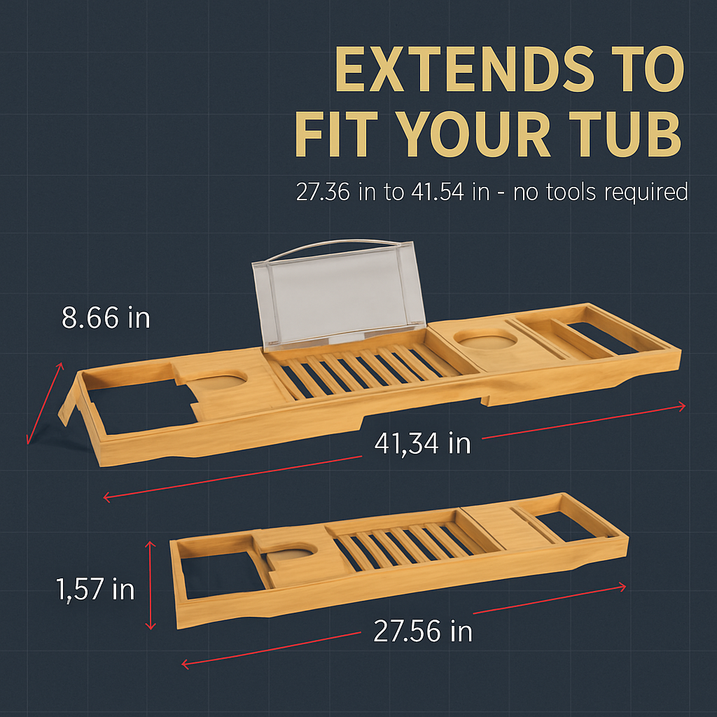 Bathtub Caddy Tray Crafted Bamboo Bath Tray Table Extendable Reading Rack Tablet Phone Holder Wine Glass Holder Shelf Desk Bathroom Spa