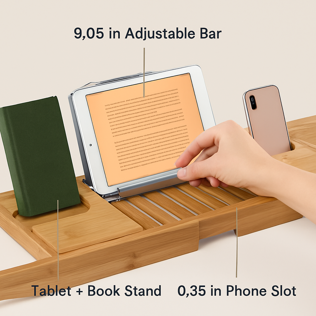 Bathtub Caddy Tray Crafted Bamboo Bath Tray Table Extendable Reading Rack Tablet Phone Holder Wine Glass Holder Shelf Desk Bathroom Spa