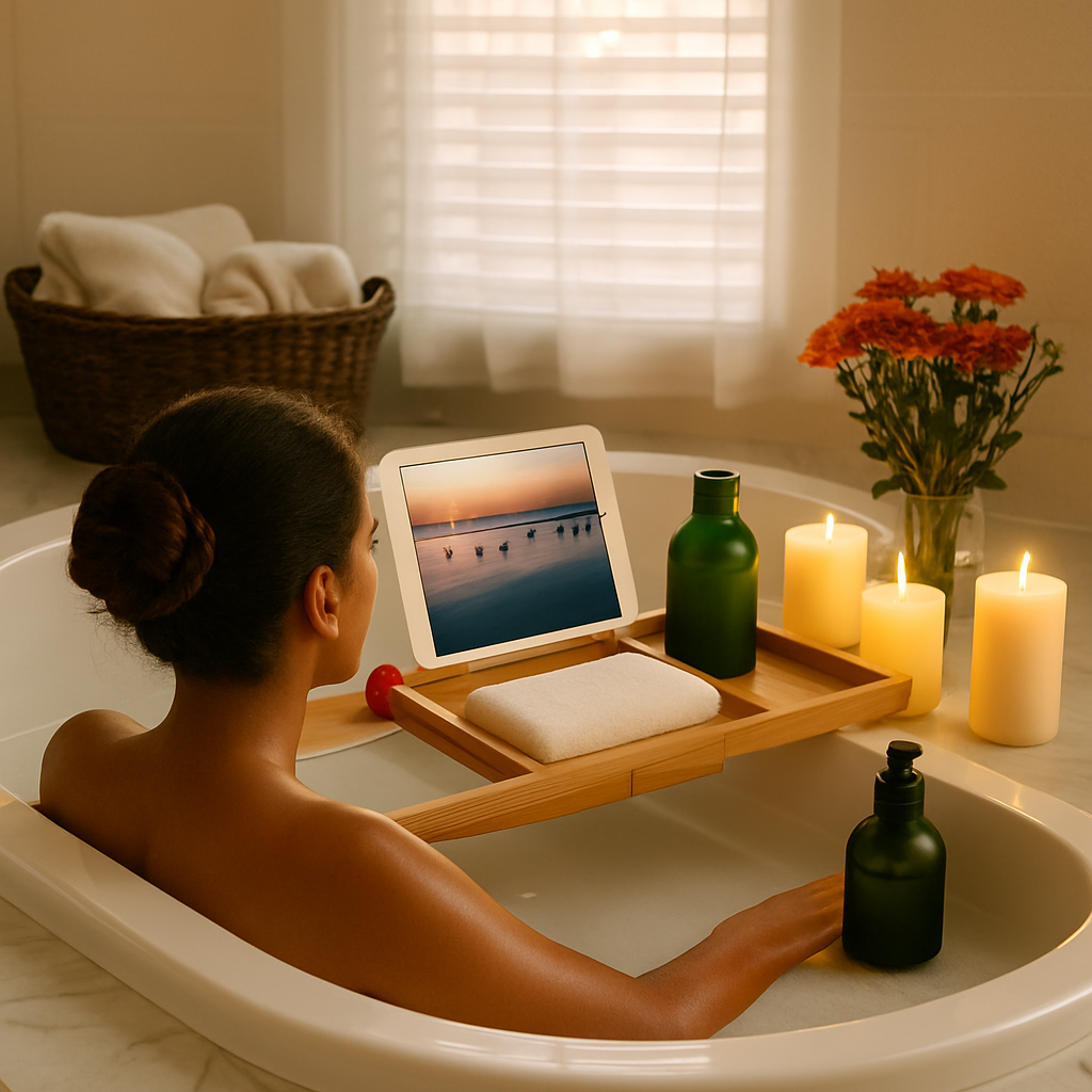 Bathtub Caddy Tray Crafted Bamboo Bath Tray Table Extendable Reading Rack Tablet Phone Holder Wine Glass Holder Shelf Desk Bathroom Spa