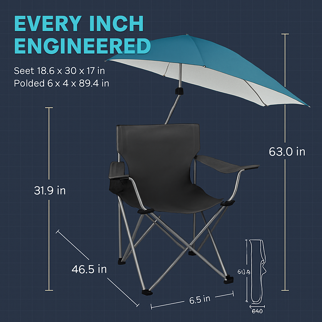 Foldable Beach Chair with Adjustable Canopy & Cup Holder