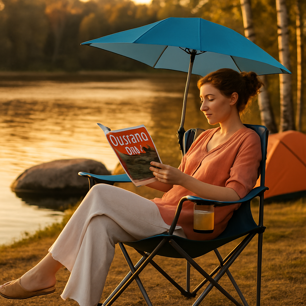 Foldable Beach Chair with Adjustable Canopy & Cup Holder