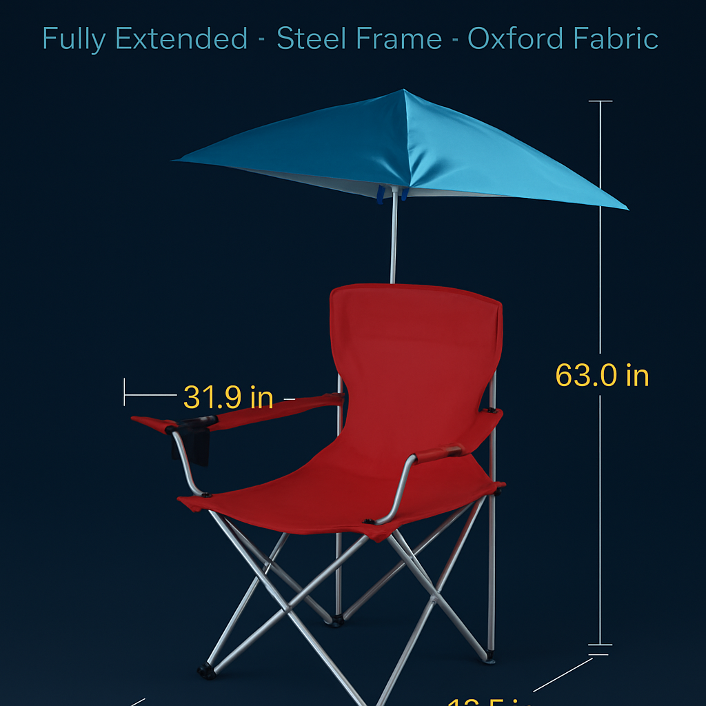 Foldable Beach Chair with Adjustable Canopy & Cup Holder