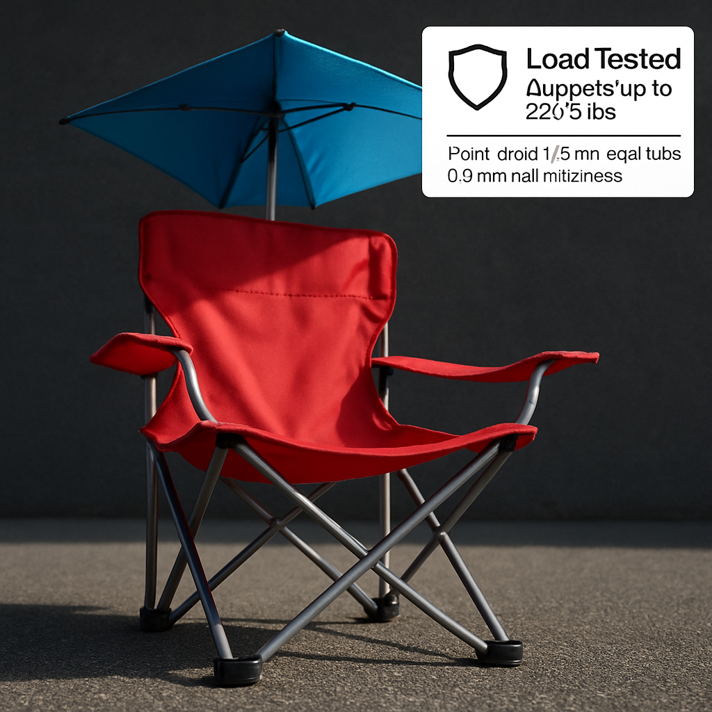 Foldable Beach Chair with Adjustable Canopy & Cup Holder