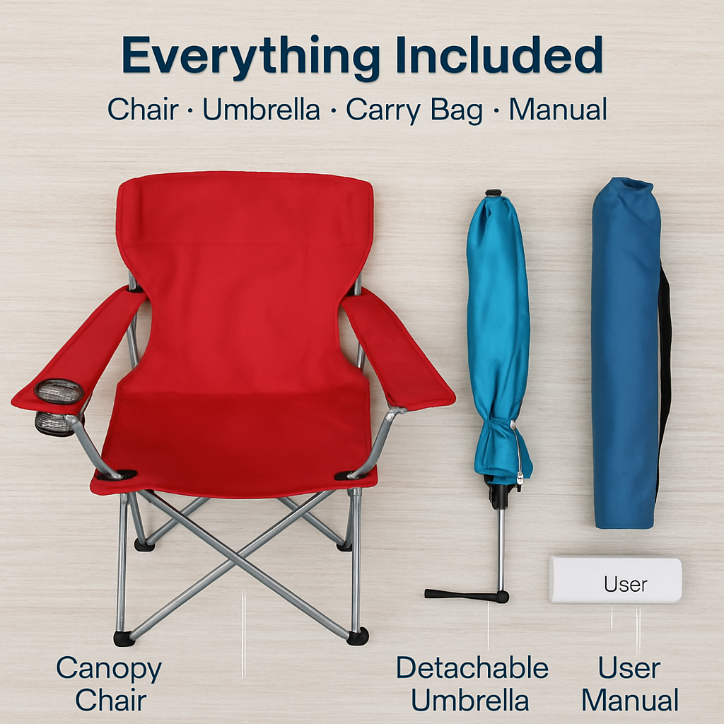 Foldable Beach Chair with Adjustable Canopy & Cup Holder