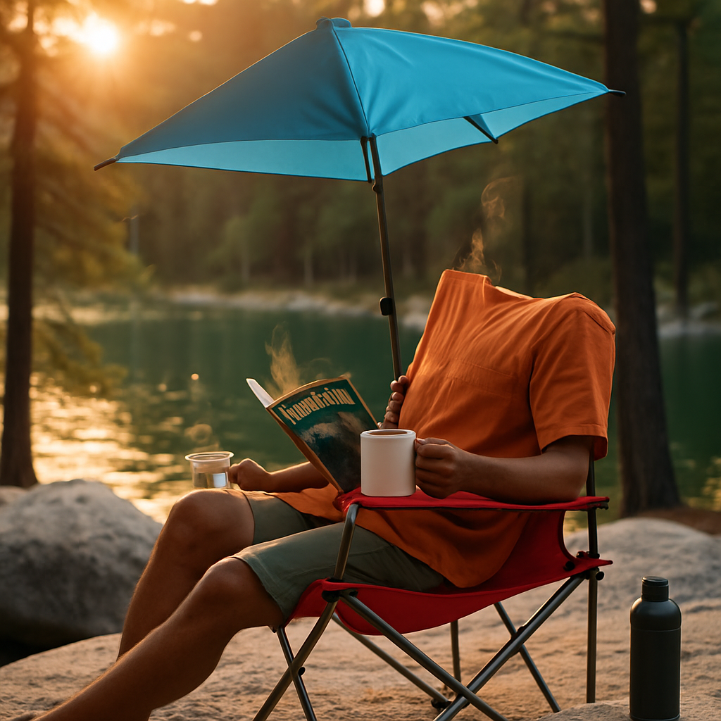 Foldable Beach Chair with Adjustable Canopy & Cup Holder