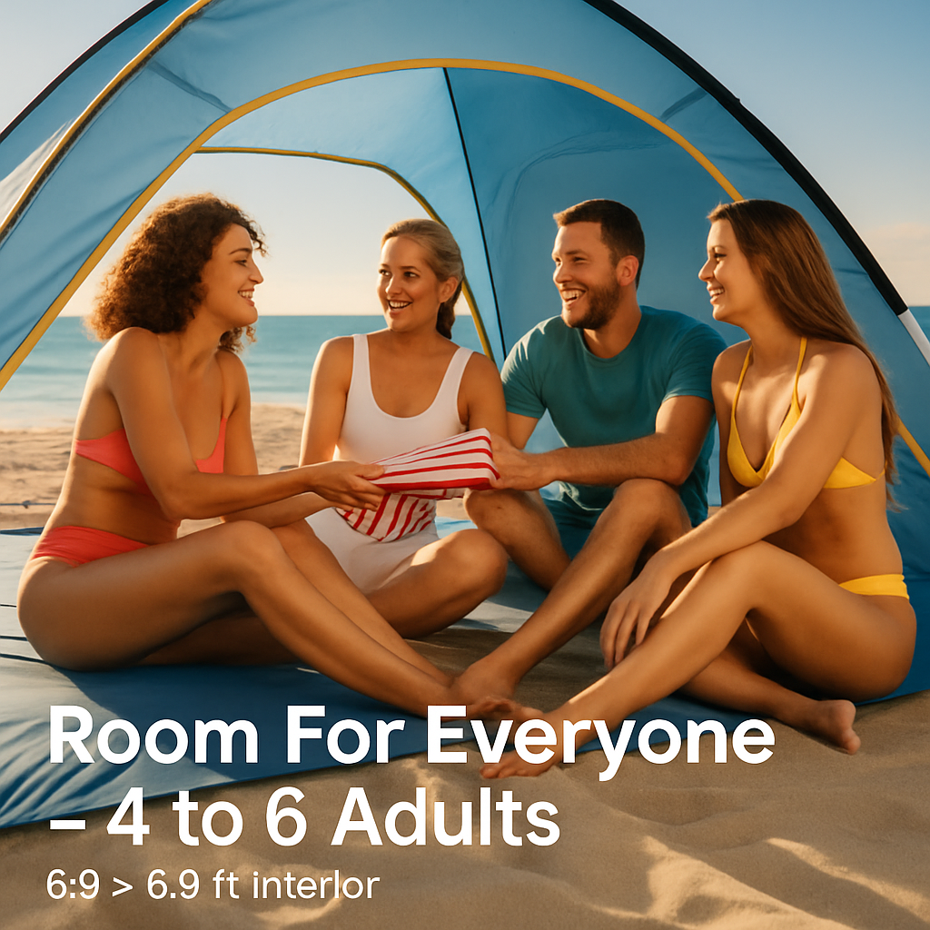 Beach Tent Outdoor Waterproof Tent Canopy for 4-6 Person with 3 Door Openings Carrying Bag UPF50+ Easy Setup for Beach Picnic Camping Hiking Adventure