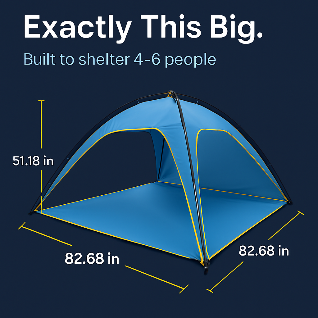 Beach Tent Outdoor Waterproof Tent Canopy for 4-6 Person with 3 Door Openings Carrying Bag UPF50+ Easy Setup for Beach Picnic Camping Hiking Adventure