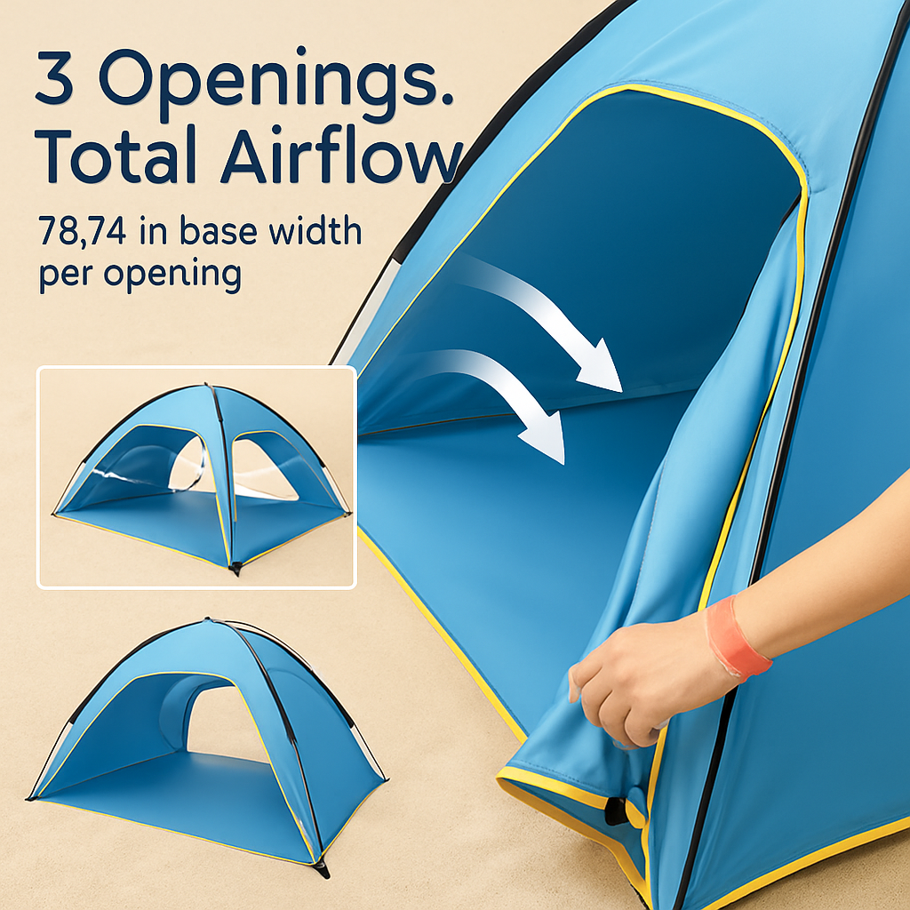 Beach Tent Outdoor Waterproof Tent Canopy for 4-6 Person with 3 Door Openings Carrying Bag UPF50+ Easy Setup for Beach Picnic Camping Hiking Adventure