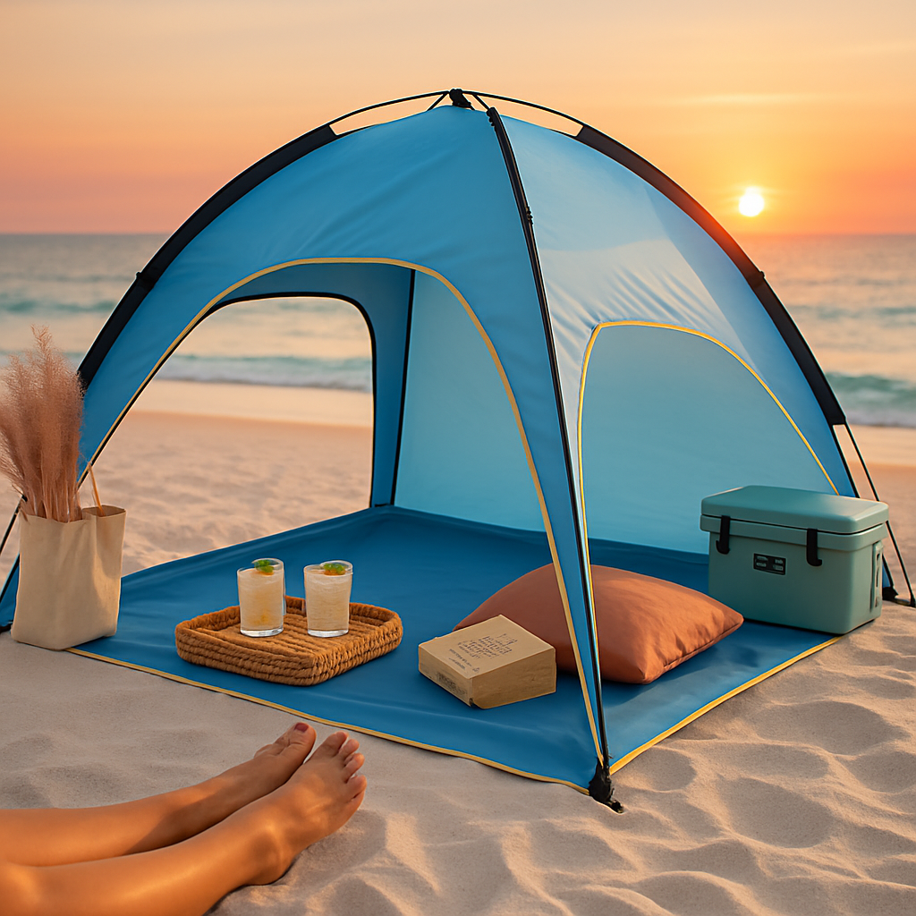 Beach Tent Outdoor Waterproof Tent Canopy for 4-6 Person with 3 Door Openings Carrying Bag UPF50+ Easy Setup for Beach Picnic Camping Hiking Adventure