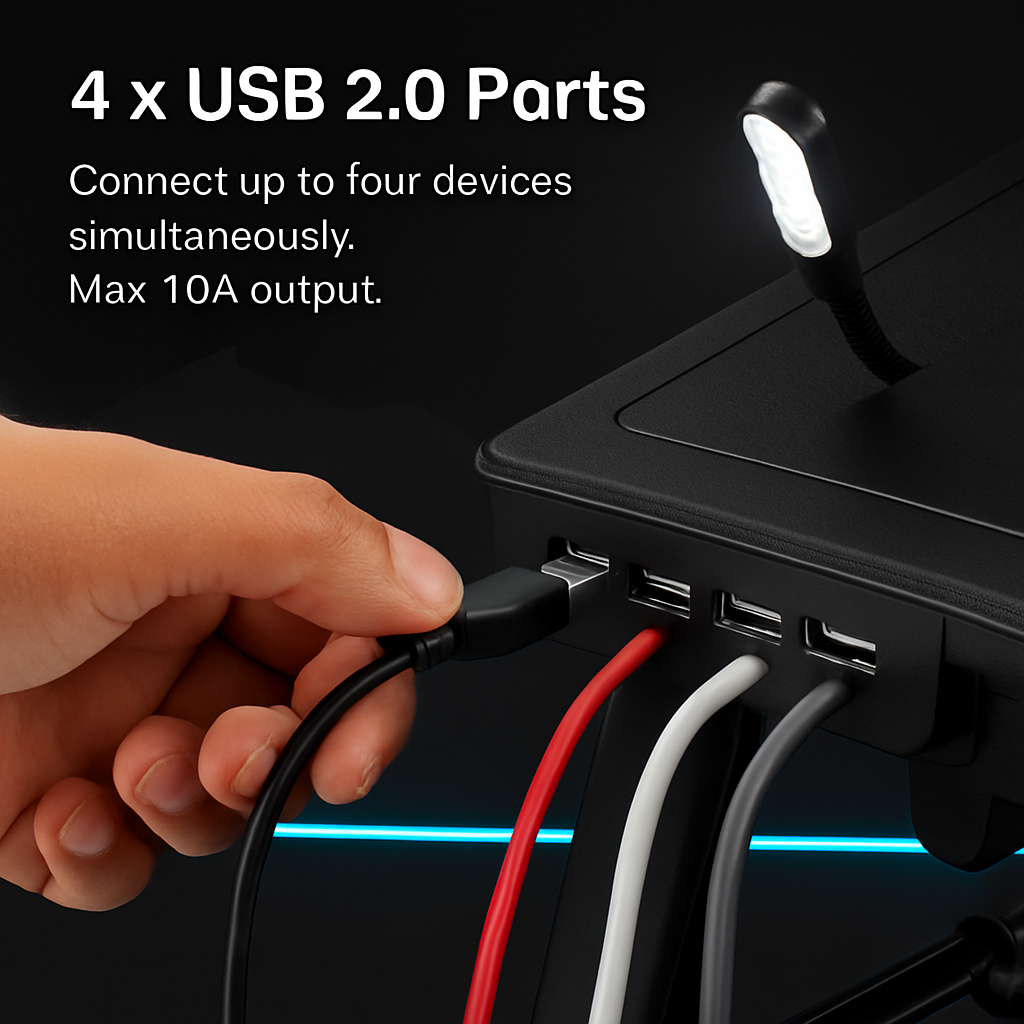 Foldable Laptop Table Bed Notebook Desk w/Cooling Fan Mouse Board LED light 4 x USB Ports Breakfast Snacking Tray with Storage Groove For Home Office