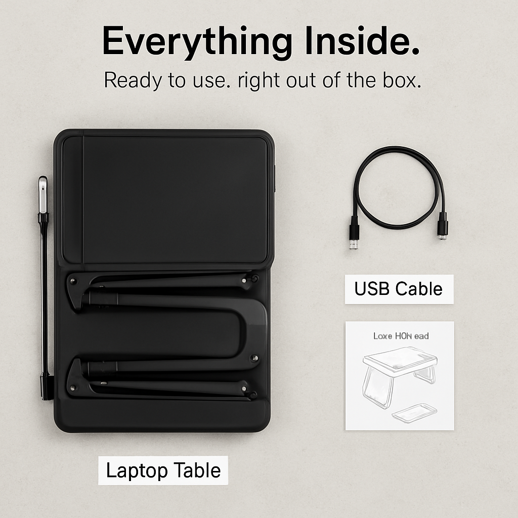 Foldable Laptop Table Bed Notebook Desk w/Cooling Fan Mouse Board LED light 4 x USB Ports Breakfast Snacking Tray with Storage Groove For Home Office