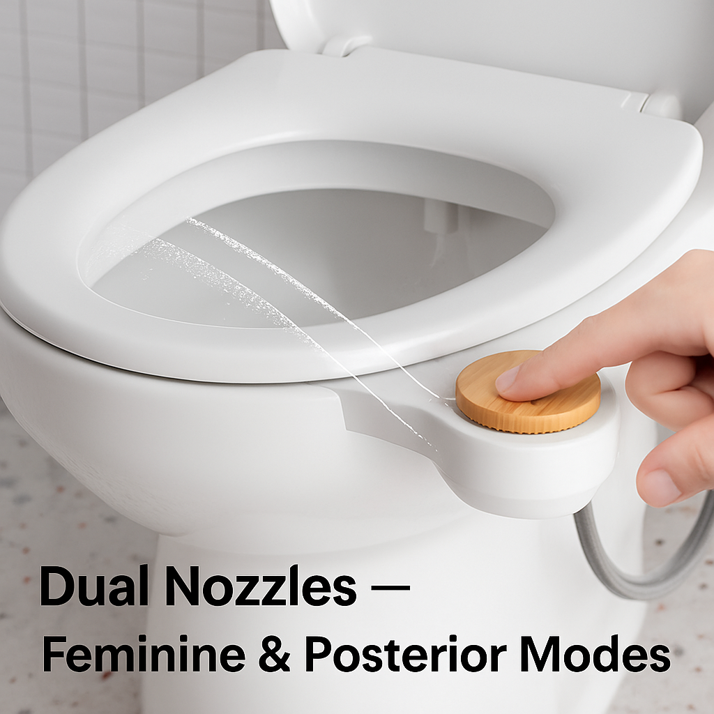 Bidet Attachment with Dual Nozzles and Water Flow Control