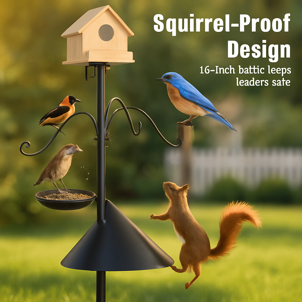94Inch Squirrel Proof Bird Feeder Pole Heavy-Duty Bird House Pole  Outdoor Bird Feeding Station with 5 Adjustable Heights 4 Shepherd Hooks Top & Side