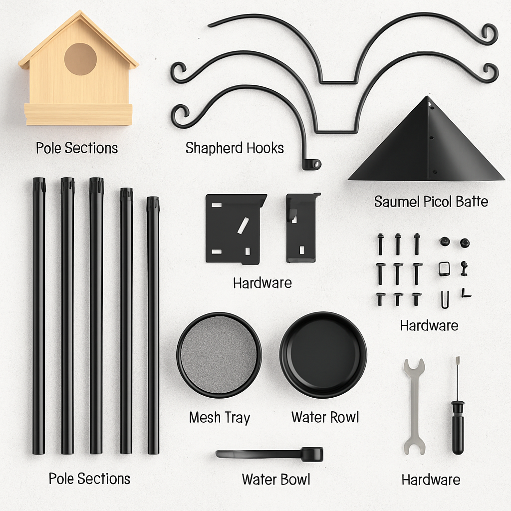 94Inch Squirrel Proof Bird Feeder Pole Heavy-Duty Bird House Pole  Outdoor Bird Feeding Station with 5 Adjustable Heights 4 Shepherd Hooks Top & Side