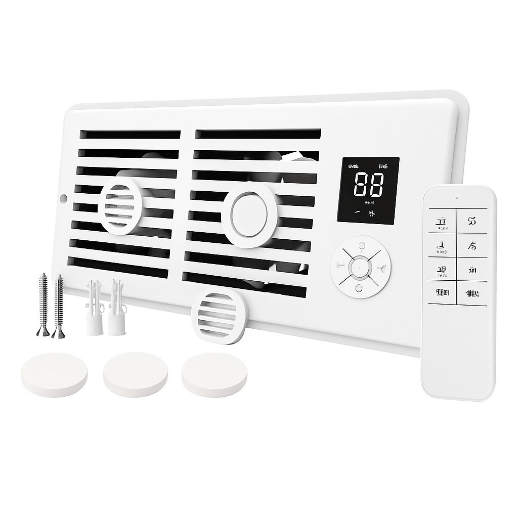 Register Booster Fan Smart AC Vent Booster Fan Fits 4" x 10" Register Holes with 3 Modes 10 Speeds 2H/4H Timer LCD Screen 2 Scent Diffuser Slots Remot