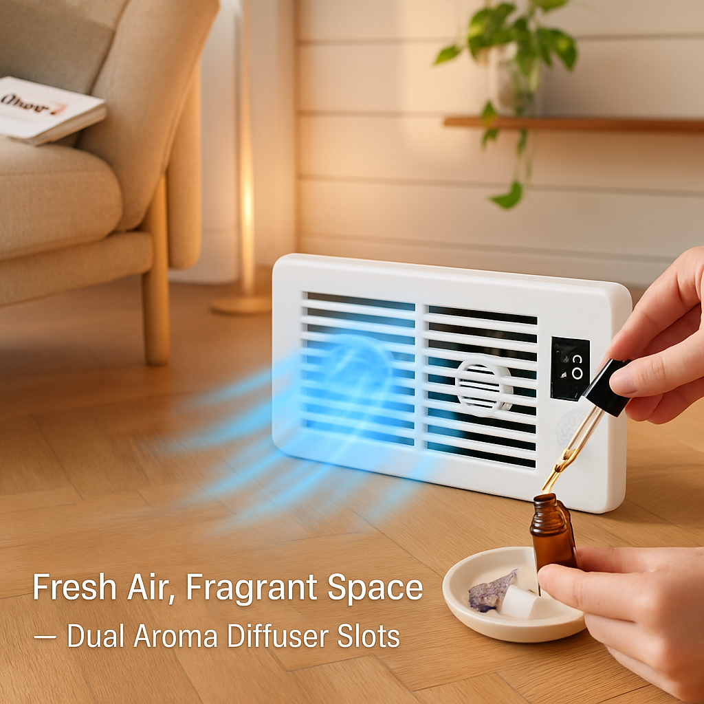 Register Booster Fan Smart AC Vent Booster Fan Fits 4" x 10" Register Holes with 3 Modes 10 Speeds 2H/4H Timer LCD Screen 2 Scent Diffuser Slots Remot