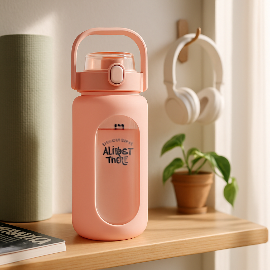 Glass Water Bottle with Straw and Time Marker
