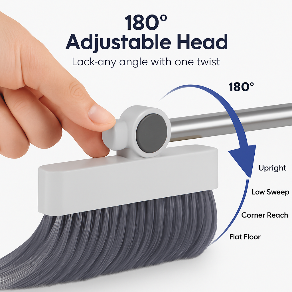 4-in-1 Upright Broom and Dustpan Set - Stainless Steel Handle