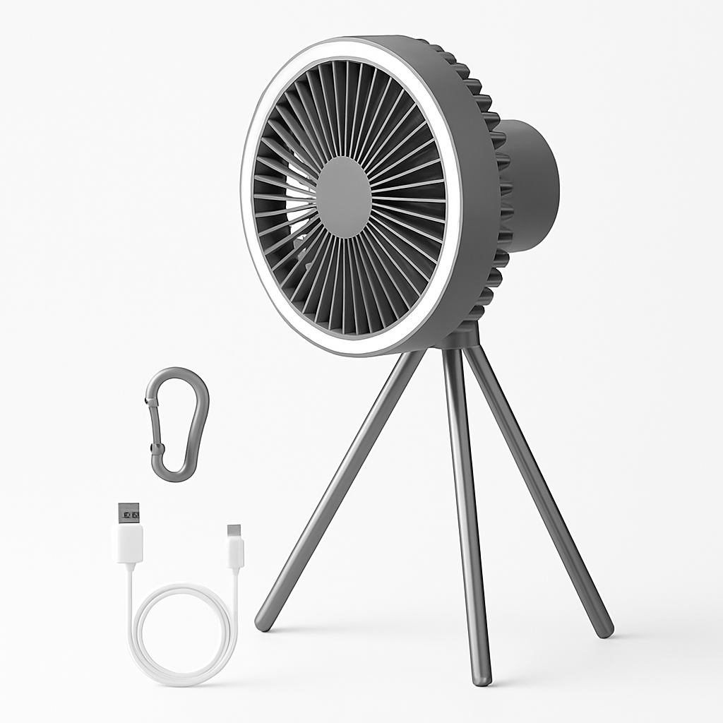 Portable Camping Fan with 3 Speeds and Rechargeable Battery