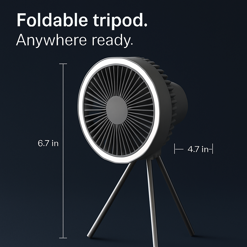 Portable Camping Fan with 3 Speeds and Rechargeable Battery