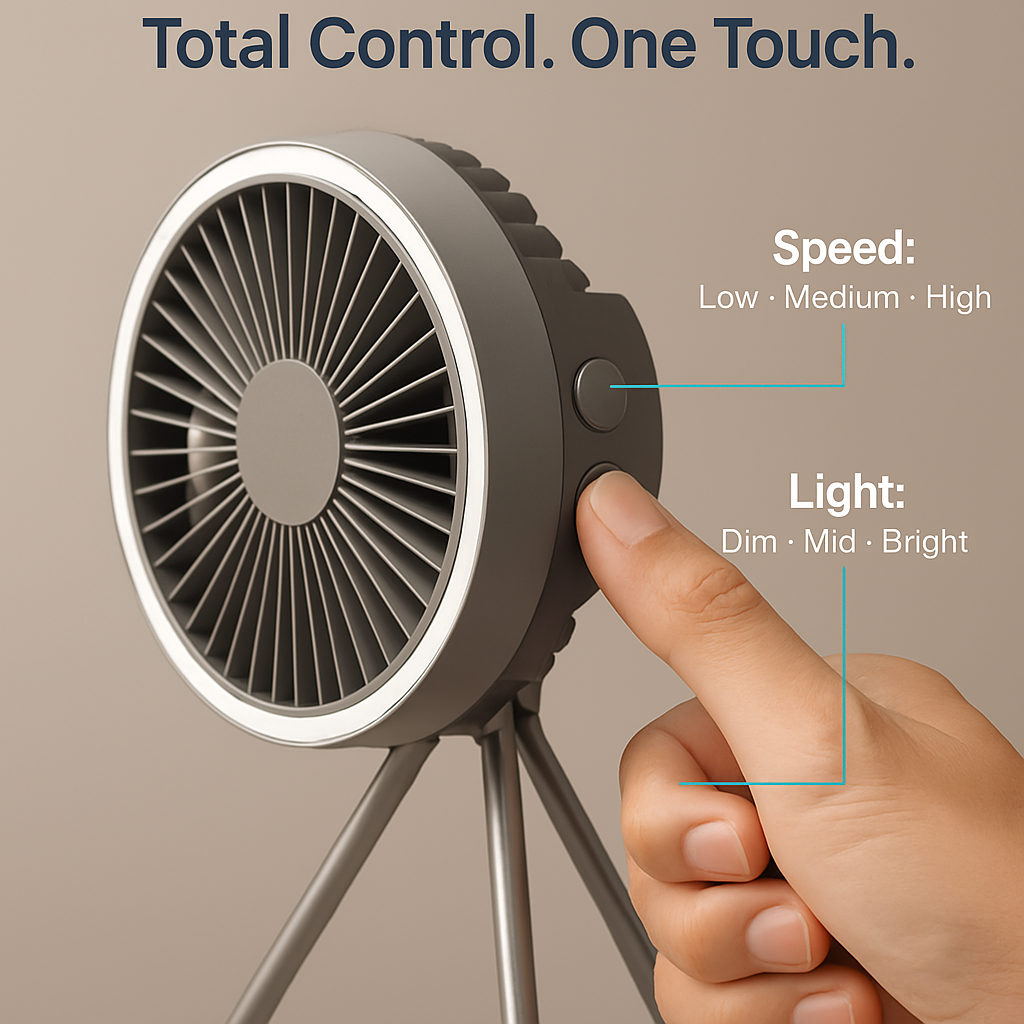 Portable Camping Fan with 3 Speeds and Rechargeable Battery