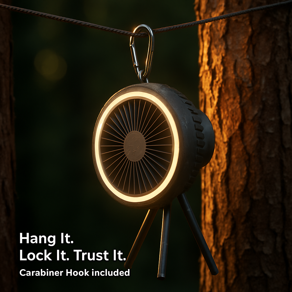 Portable Camping Fan with 3 Speeds and Rechargeable Battery