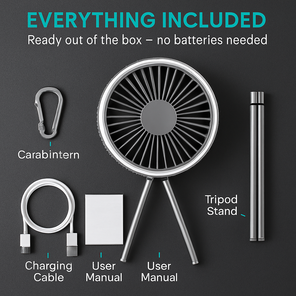 Portable Camping Fan with 3 Speeds and Rechargeable Battery