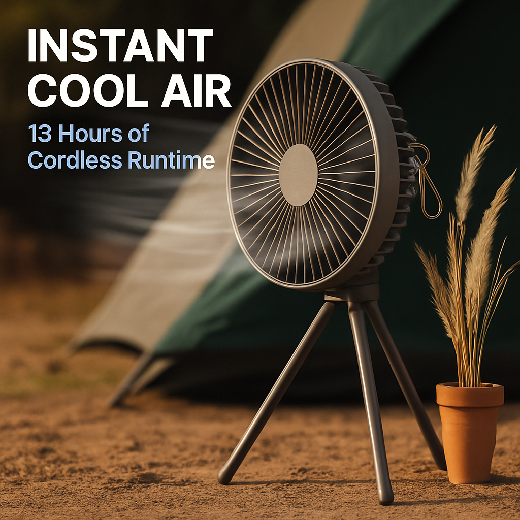 Portable Camping Fan with 3 Speeds and Rechargeable Battery