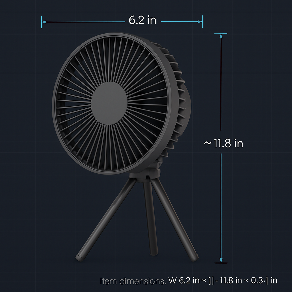 Portable Camping Fan with 3 Speeds and Rechargeable Battery