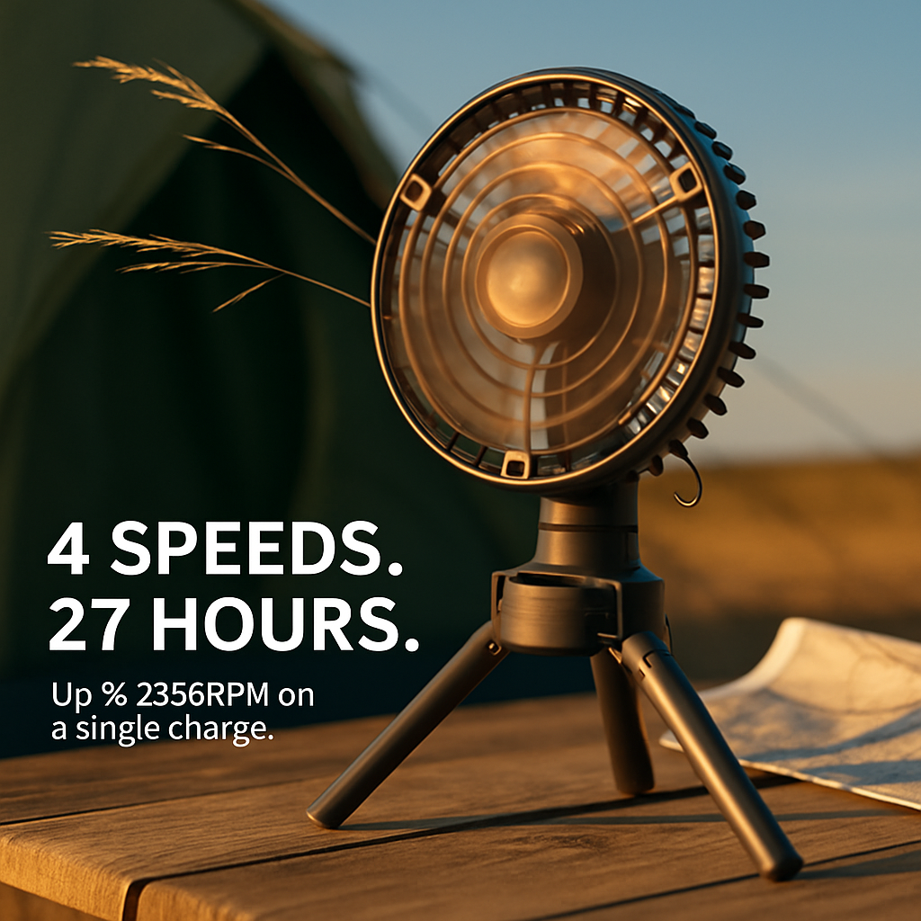 Portable Camping Fan with LED Light and Lantern