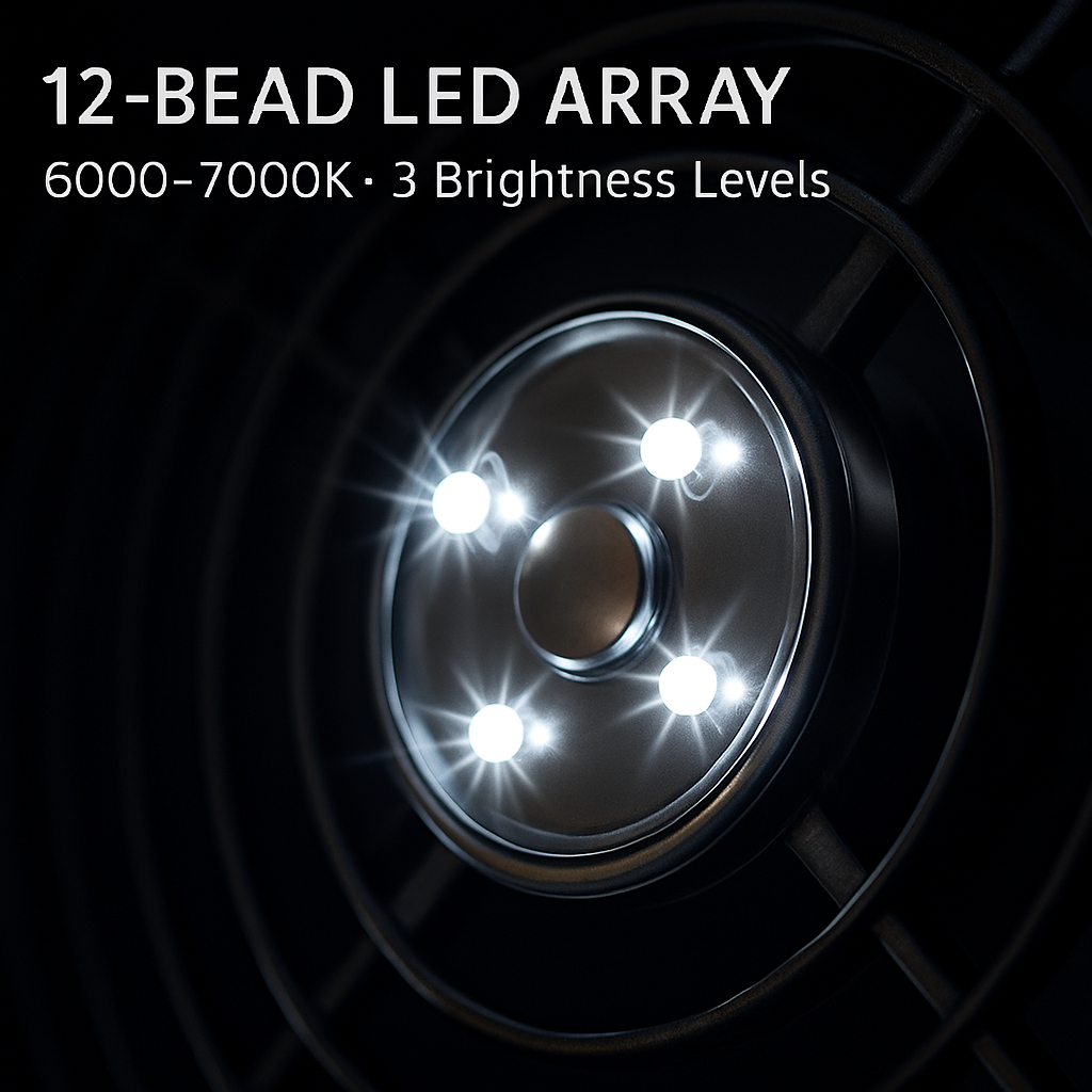 Portable Camping Fan with LED Light and Lantern
