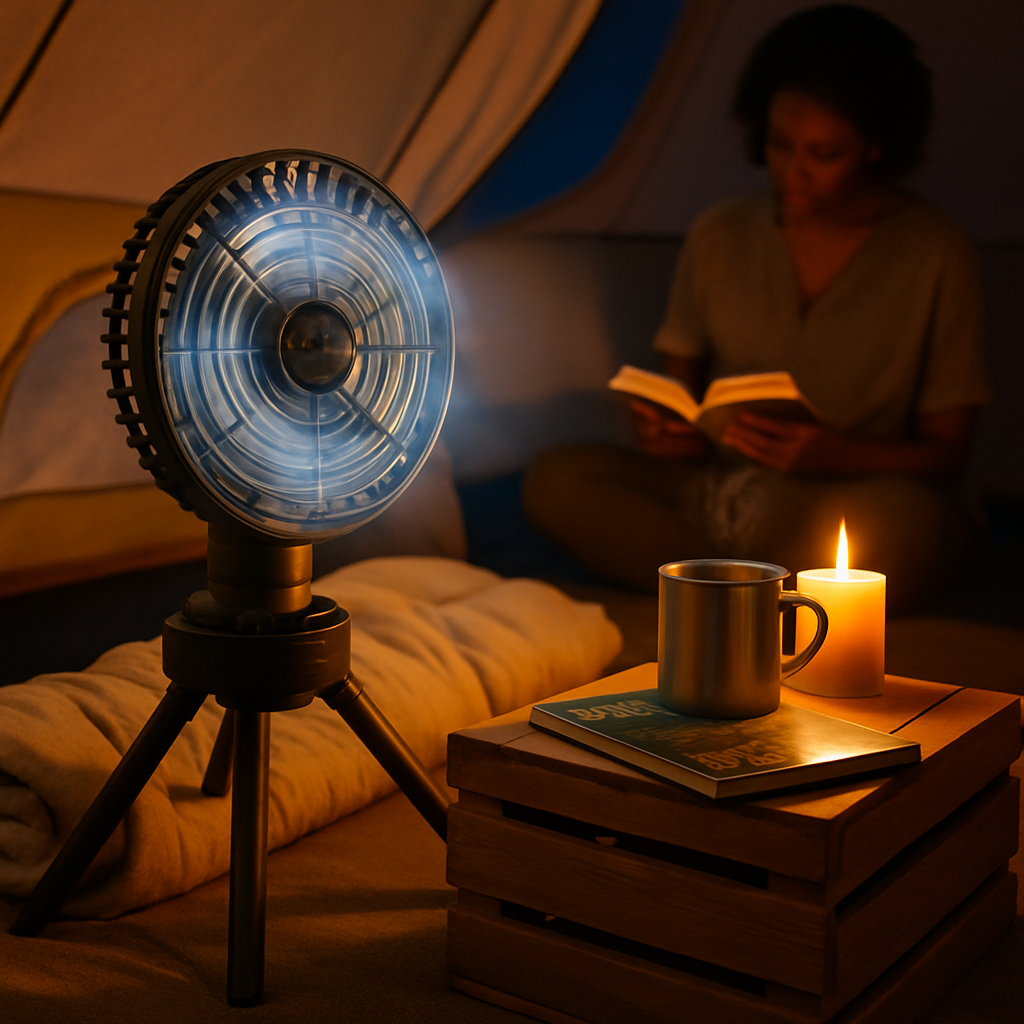 Portable Camping Fan with LED Light and Lantern