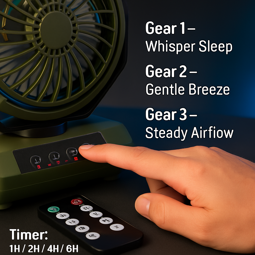 Oscillating Camping Fan with Flashlight, Remote Control