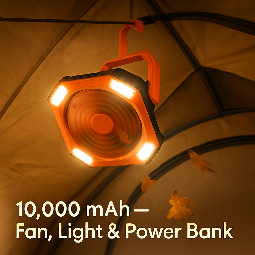 Portable Camping Lantern Fan with Rechargeable Battery