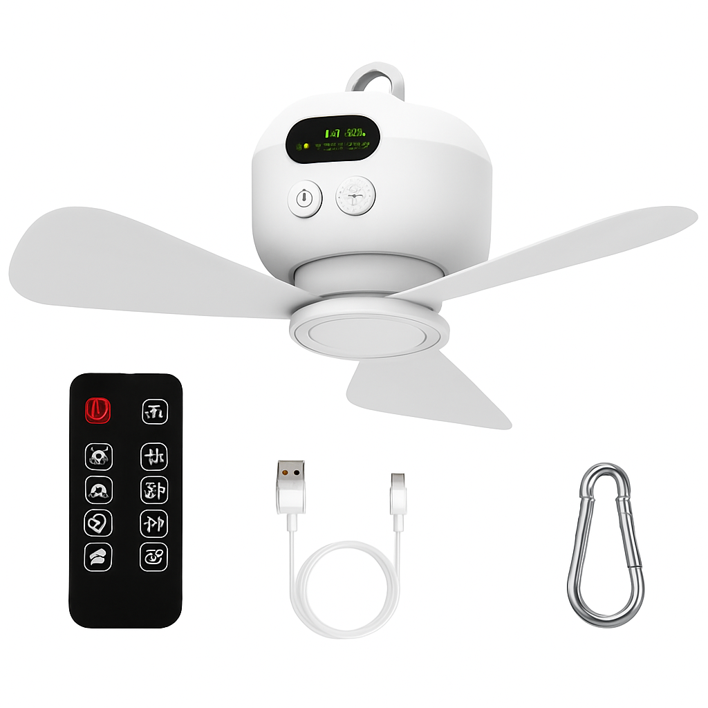 2-in-1 Camping Fan with Lantern and Carabiner