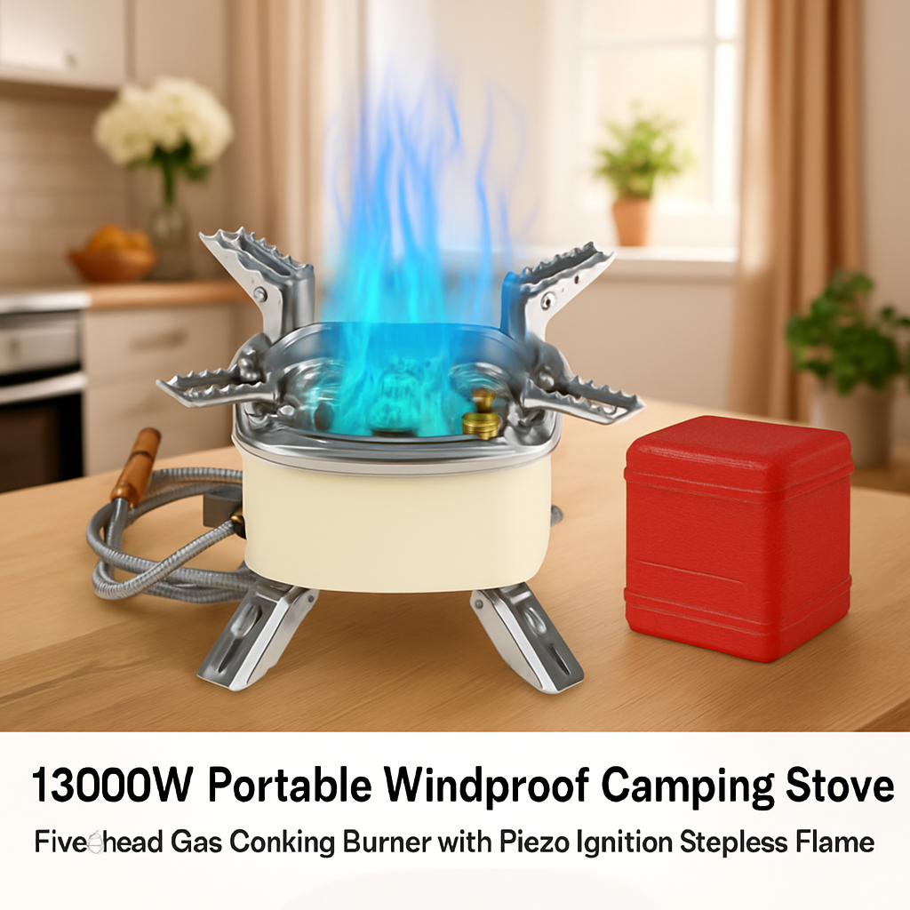 Five-Head Windproof Camping Stove with Piezo Ignition