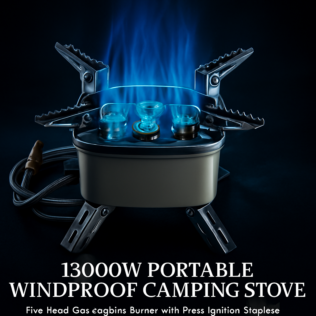 Five-Head Windproof Camping Stove with Piezo Ignition