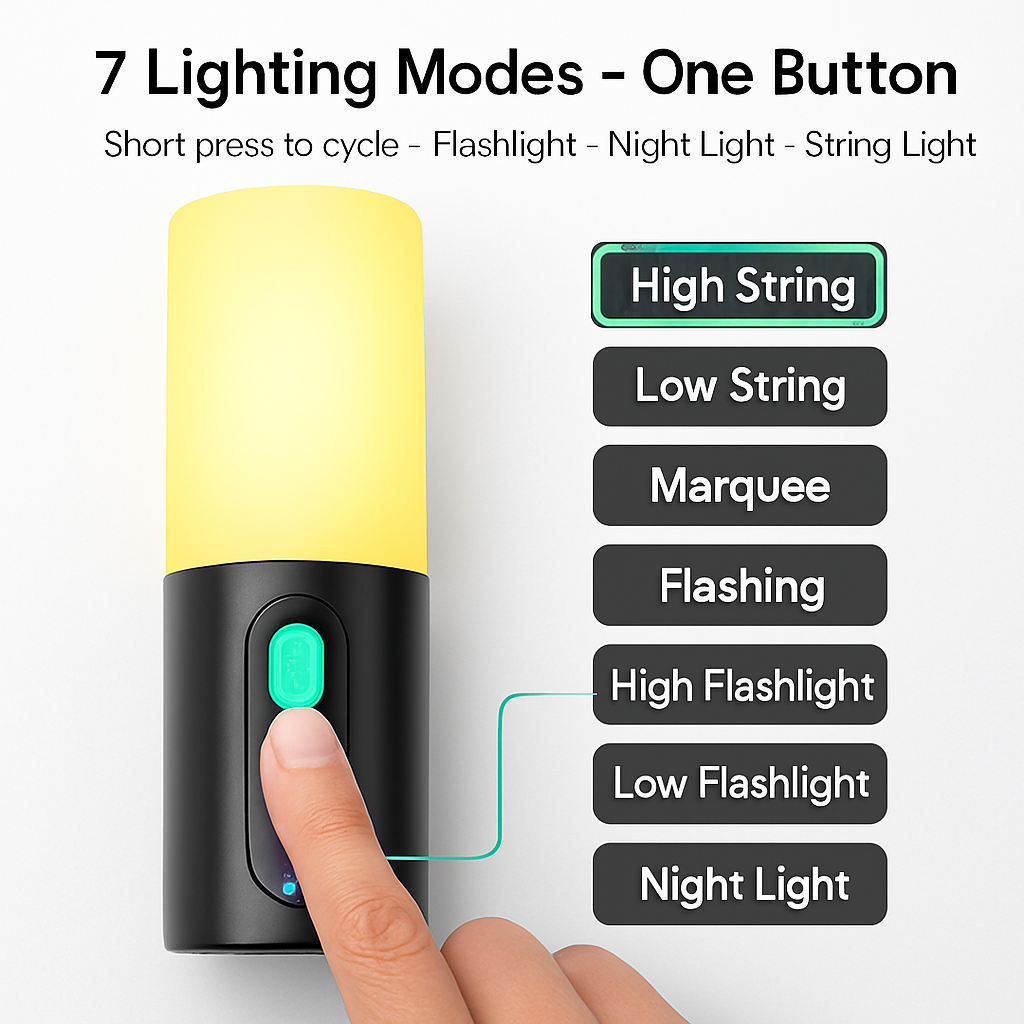 4-in-1 Camping String Light for Indoor and Outdoor Use